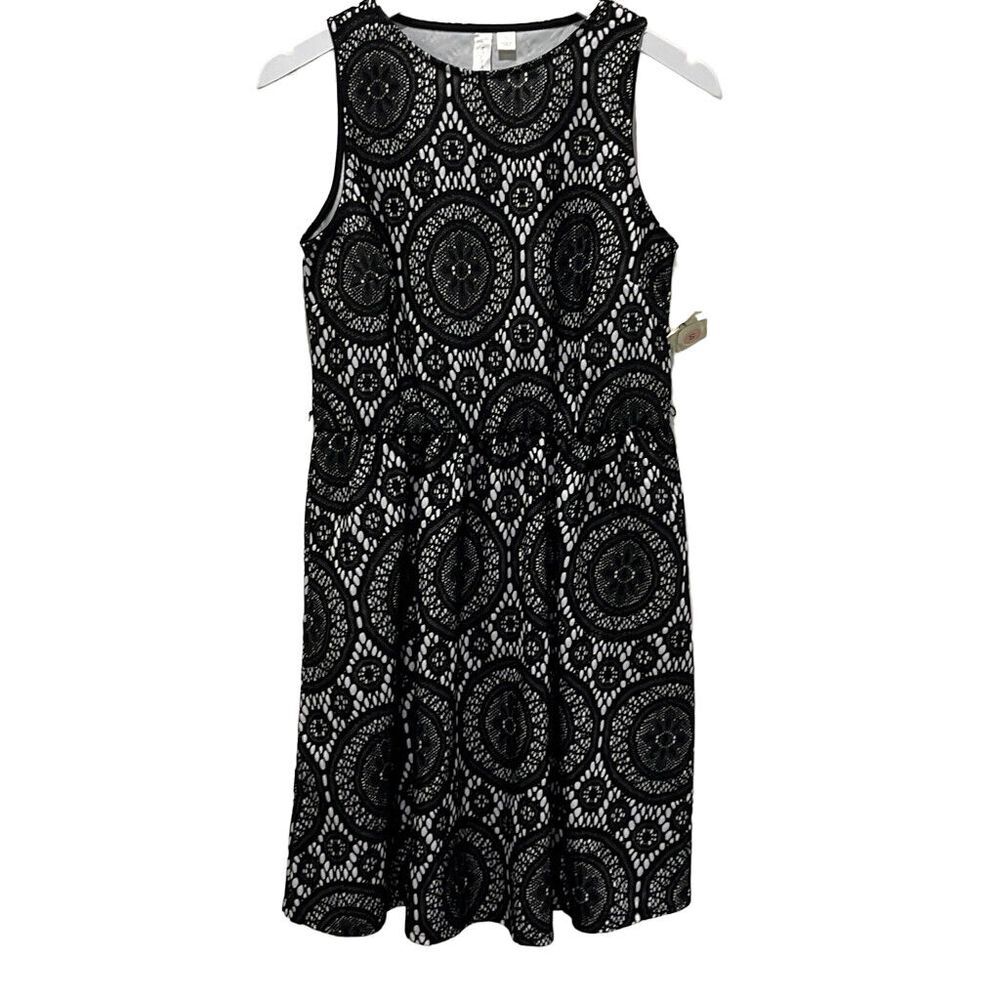 New TACERA black white lace sleeveless‎ dress S whimsigoth witchy